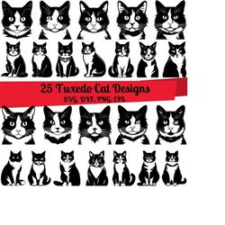 25 tuxedo cat svg bundle, tuxedo cat dxf, tuxedo cat png, tuxedo cat vector, black cat svg, tuxedo cat clipart, tuxedo c