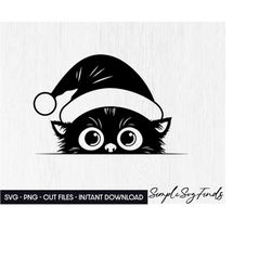 christmas peeking cat svg, png black cat cute face svg, funny cat head svg cut file for cricut and silhouette