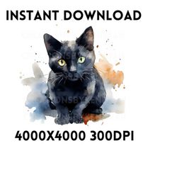 watercolor black cat clip art instant download black cat transparent png, svg