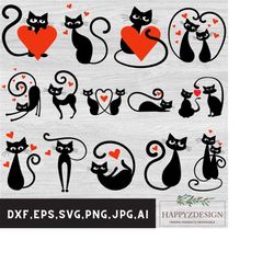 cute black cat valentine&39s day svg, valentine&39s day cat clipart, black cat silhouette, cat lovers svg, happy valenti