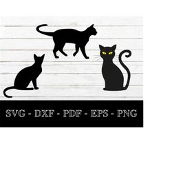 black cat svg, black halloween cat svg cut file - png - dxf - cricut - clipart, outline, shape