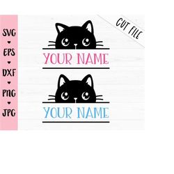 cat split monogram frame svg cute cat name label cut file black cat frame monogram kitty funny animal silhouette cricut