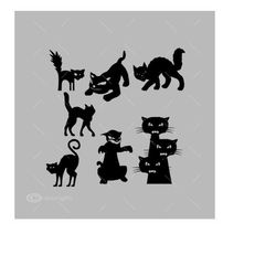seven halloween black cat vector images svg files digital cutting files  ai - eps - png - dxf - svg