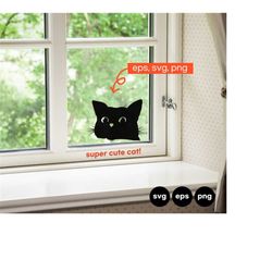 peeping cat svg, lovely cat svg, window cat sticker, cute black cat, kitten cut file, laser cut file, cat lover cut file