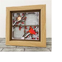 cardinals outside window shadow box svg / memorial shadow box/ cardinal on tree christmas/ memorial 3d svg/ cricut proje