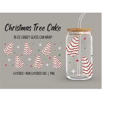 Christmas Tree Cake Libbey Glass Wrap, Cute Holiday Snack Cake Dessert Treat Graphics, Trendy 16oz Beer Glass Seamless D