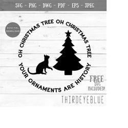 christmas tree and  cat funny svg digital cutting file