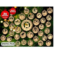 Mega Bundle 36 files 3-layer Tree Decoration SVG Vector Laser Cut Hanging Bauble Ornament Craft Christmas tree ball digi