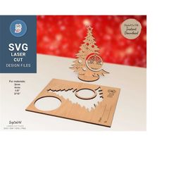 christmas card tree stand with ball svg, christmas card laser cut svg, christmas souvenir card, glowforge pattern, laser