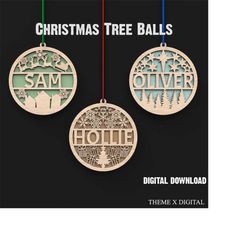 christmas ornament svg bundle laser cut files - christmas balls - christmas tree ornament with name svg files christmas