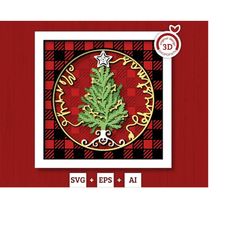 3d svg christmas shadow box, layered winter shadow box svg, christmas tree 3d svg, santa claus 3d svg, buffalo plaid svg