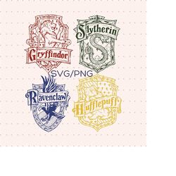 wizardry houses logo svg png | silhouette cricut cut file, school of witches and wizards, harry vector clipart, hallowee