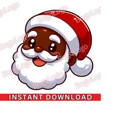 melanin santa clause png | svg | happy santa | christmas decor | christmas png | santa beard | santa hat |  instant down