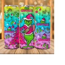 pink christmas 20oz tumbler wrap png, 3d inflated  christmas 20 oz skinny tumbler png, merry xmas png, christmas movies