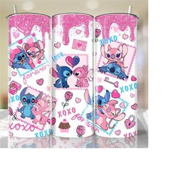 cartoon valentine tumbler wrap, stitch pink valentine inflated tumbler wrap, 20oz stitch valentine tumbler, happy valent