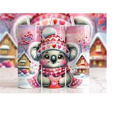 koala valentines day tumbler wrap, 20oz skinny tumbler sublimation design, love letter koala tumbler png instant digital