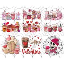 valentine coffee latte png bundles, valentines day coffee drink png, valentine day gift, valentines sublimation design d