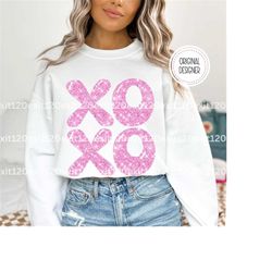 sparkly faux glitter valentines day shirt design png, commercial use, preppy pink xoxo sublimation png, digital download