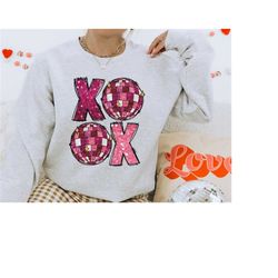 xoxo faux sequin png, disco ball valentine, valentines day png, xoxo png, retro valentines png,  valentine&39s day subli
