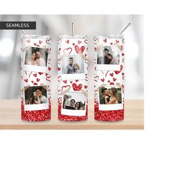 photo red glitter hearts, love valentines day 20oz skinny tumbler tapered, straight sublimation full wrap png digital do