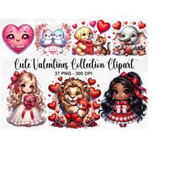 watercolor cute valentines collection clipart, 37 png valentines day clipart, valentine teddy bears, love day clipart, c