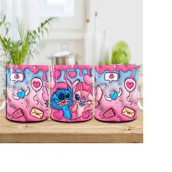 3d inflated pink valentine 11oz mug wrap, pink valentine 11oz mug wrap png, 3d puffy cartoon valentine mug, happy valent