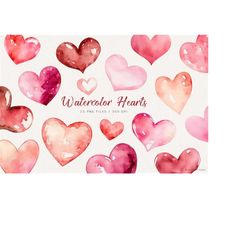 watercolor hearts clipart, watercolor love clipart, valentine&39s day, red, pink, valentine png, wedding clip art, comme