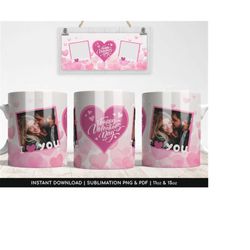 Happy Valentine&39s Day Photo Mug Template for Sublimation, I love you, Transparent PNG and Centralized pdf - 11oz | 15o