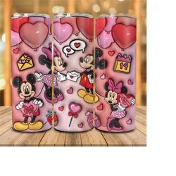 3d inflated pink cartoon valentine 20oz skinny tumbler png, happy valentines day 20oz tumbler wrap, 3d puffy couples val