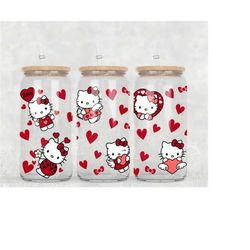 16oz libbey can kitty png, 16oz glass can wrap, 16oz libbey can glass, valentines day tumbler wrap, full glass can wrap