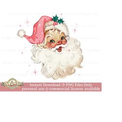 pink santa png sublimation gift pink christmas sparkle download, vintage santa clipart, retro christmas png for shirt, v