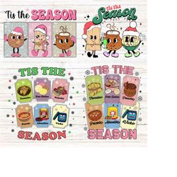 4 retro tis the season png christmas, mexican christmas png, tumbler and belt bags png, tis the season cartoon xmas png,