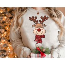 retro christmas png sublimation reindeer png sparkly glitter sequin png, merry png, christmas sweatshirt sublimation des