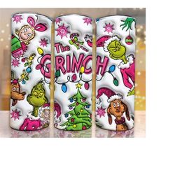 inflated christmas tumbler, retro merry christmas, 3d inflated tumbler, stink stank stunk, 20oz skinny tumbler, pink chr