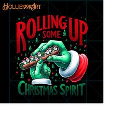 rolling up some christmas spirit png, retro christmas png, rolling christmas png, christmas mean guy png, christmas shir