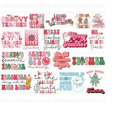 teacher christmas svg png bundle retro teaching little reindeer cookies elves teacher clause sleigh pink santa very merr