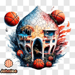 unique basketball themed house with rainstorm png design 86