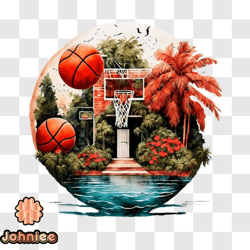 scenic basketball court with palm trees and pool png design 84