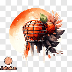 basketball ball in an orange cage with full moon png design 95