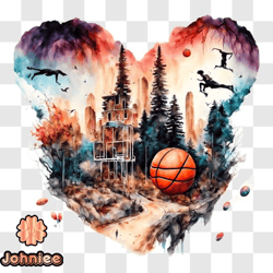 abstract basketball artwork with birds and trees png design 96