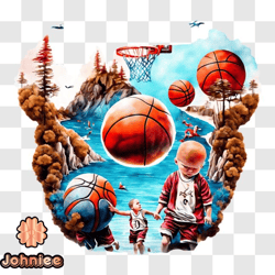 children playing basketball in water   artwork png design 92