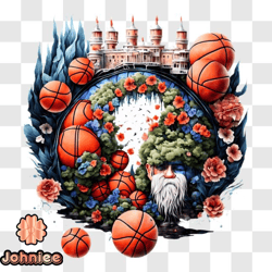 basketball court in a magical setting png design 113