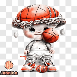 cartoon character playing basketball with orange mushroom hat png design 115