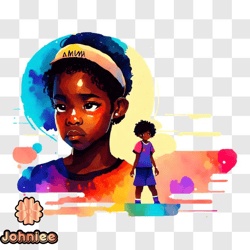 encouraging illustration of young black girl and basketball player png design 118