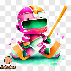 colorful cartoon character skating with hockey stick png design 121