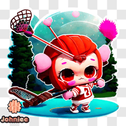 cartoon character playing hockey in natural surroundings png design 129