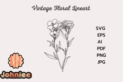 vintage flower line drawing clipart design 172