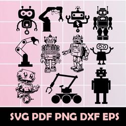 robot svg bundle, robot clipart, robot vector, robot png, robot dxf, robot eps, robot cutfile, robot shilouette, robot