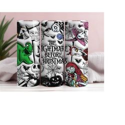 3d inflated the nightmare before christmas 20oz skinny tumbler wrap png, cartoon christmas tumbler png, instant download