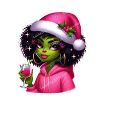 boujee classy black girl christmas green mean girl png clipart,  christmas afro woman clipart. merry grinchmas, holiday